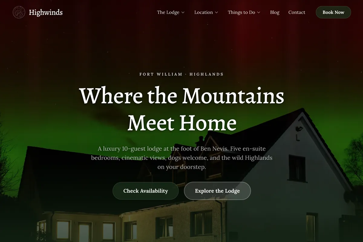 Highwinds Lodge website